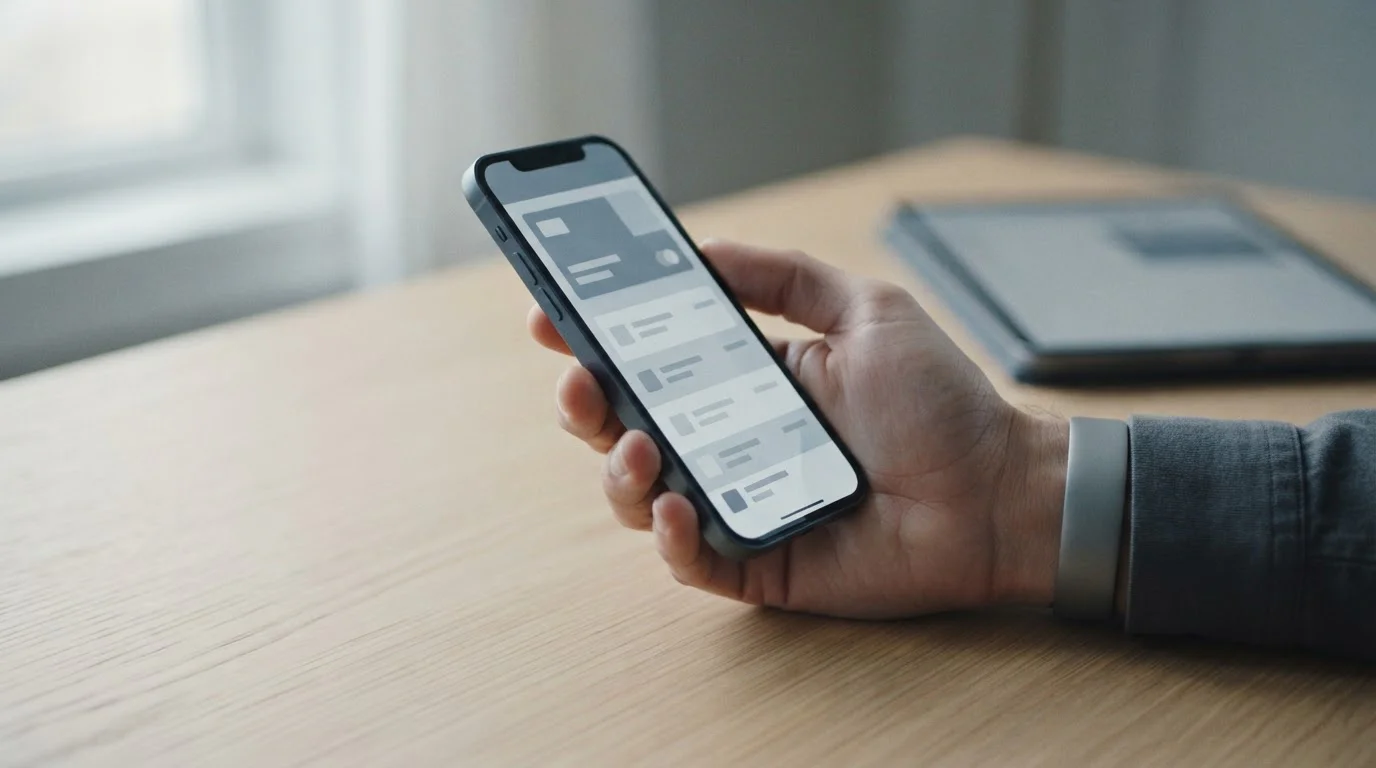 Smartphone zeigt abstrakten Zahlungsablauf einer Banking-App