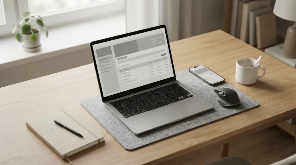 Person arbeitet an Laptop mit Banking-Interface für Sportwetten-Einzahlungen