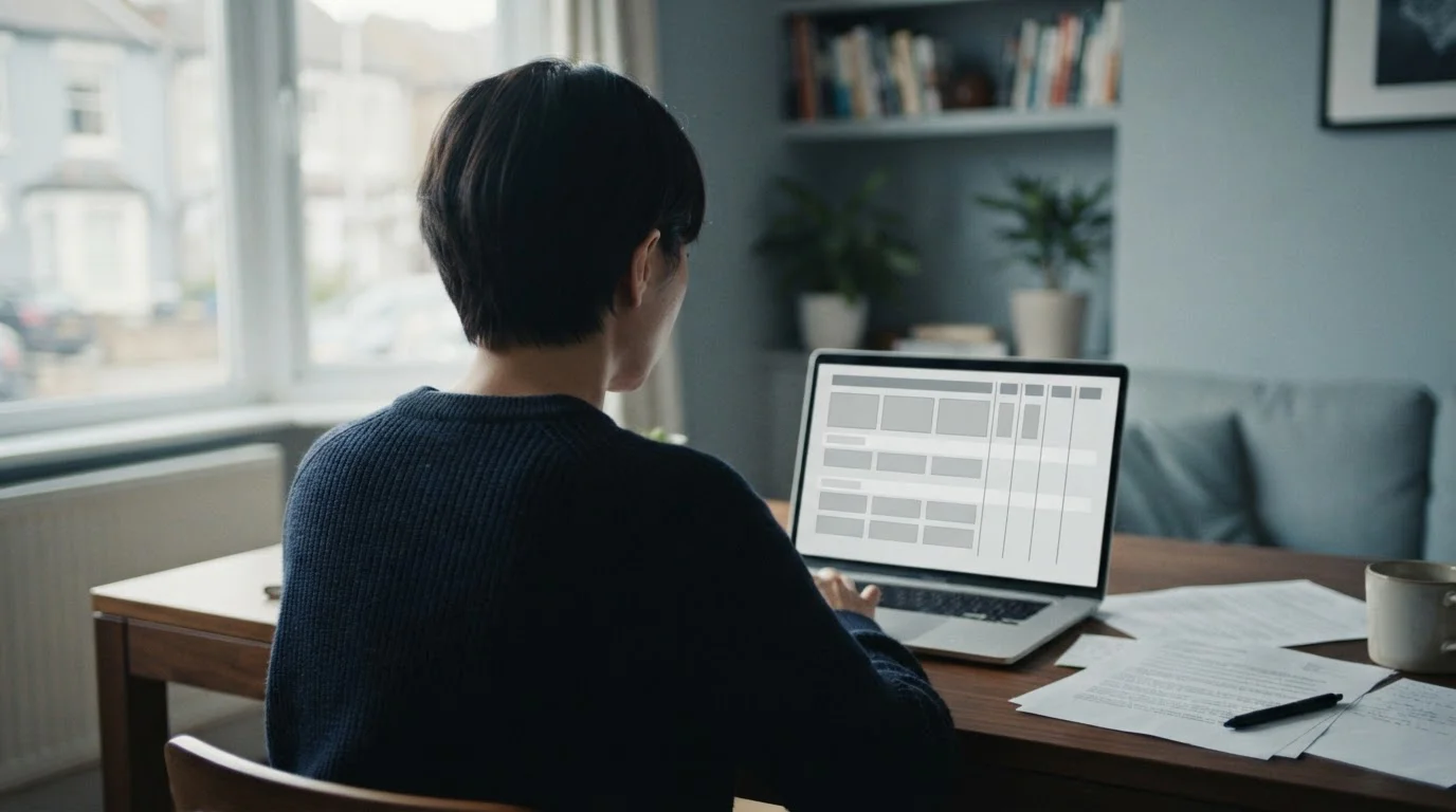 Person analysiert Wettanbieter-Optionen am Laptop in neutraler Umgebung