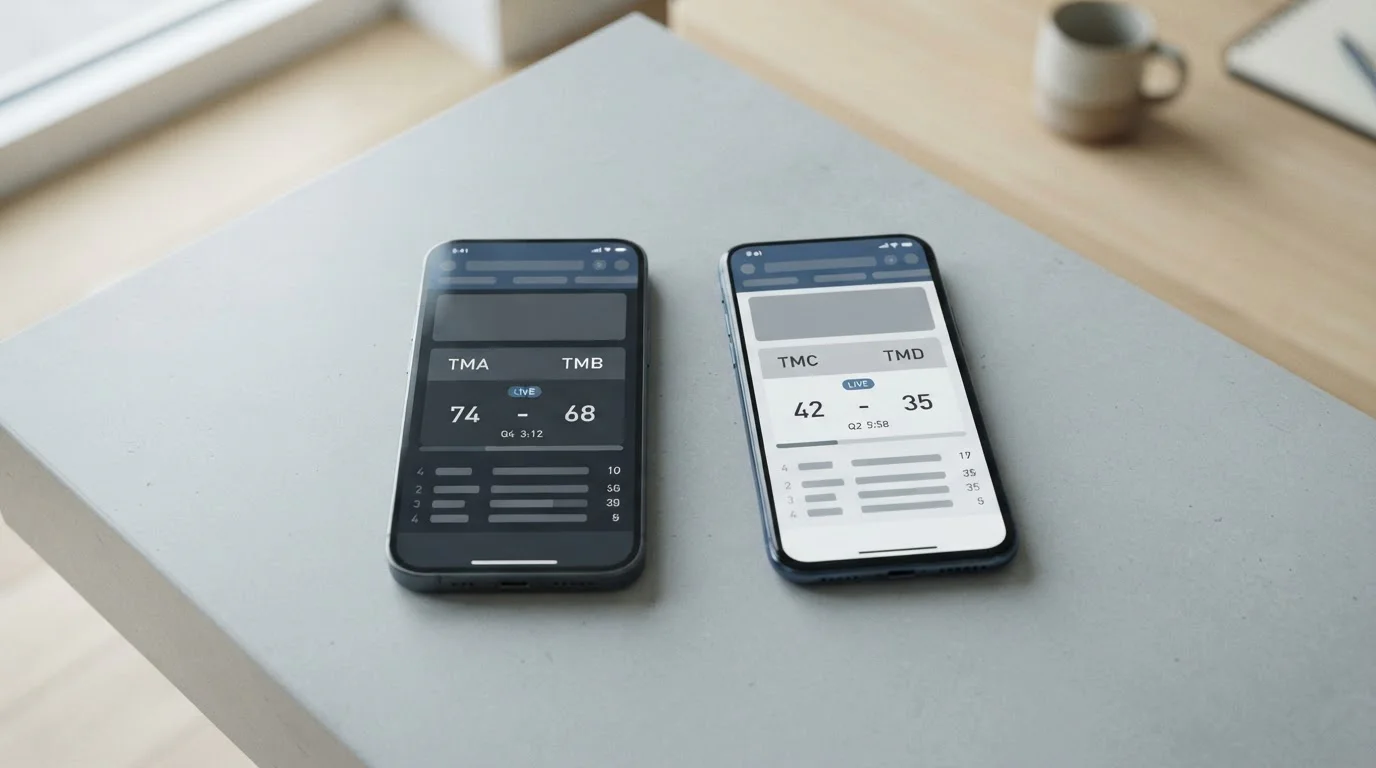 Zwei Smartphones zeigen Live-Wetten-Interfaces im direkten Vergleich