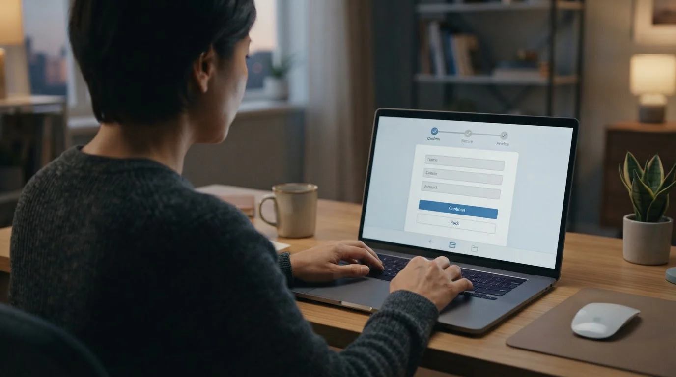 Person am Laptop bei der Durchführung einer Prepaid-Zahlung mit abstraktem Interface