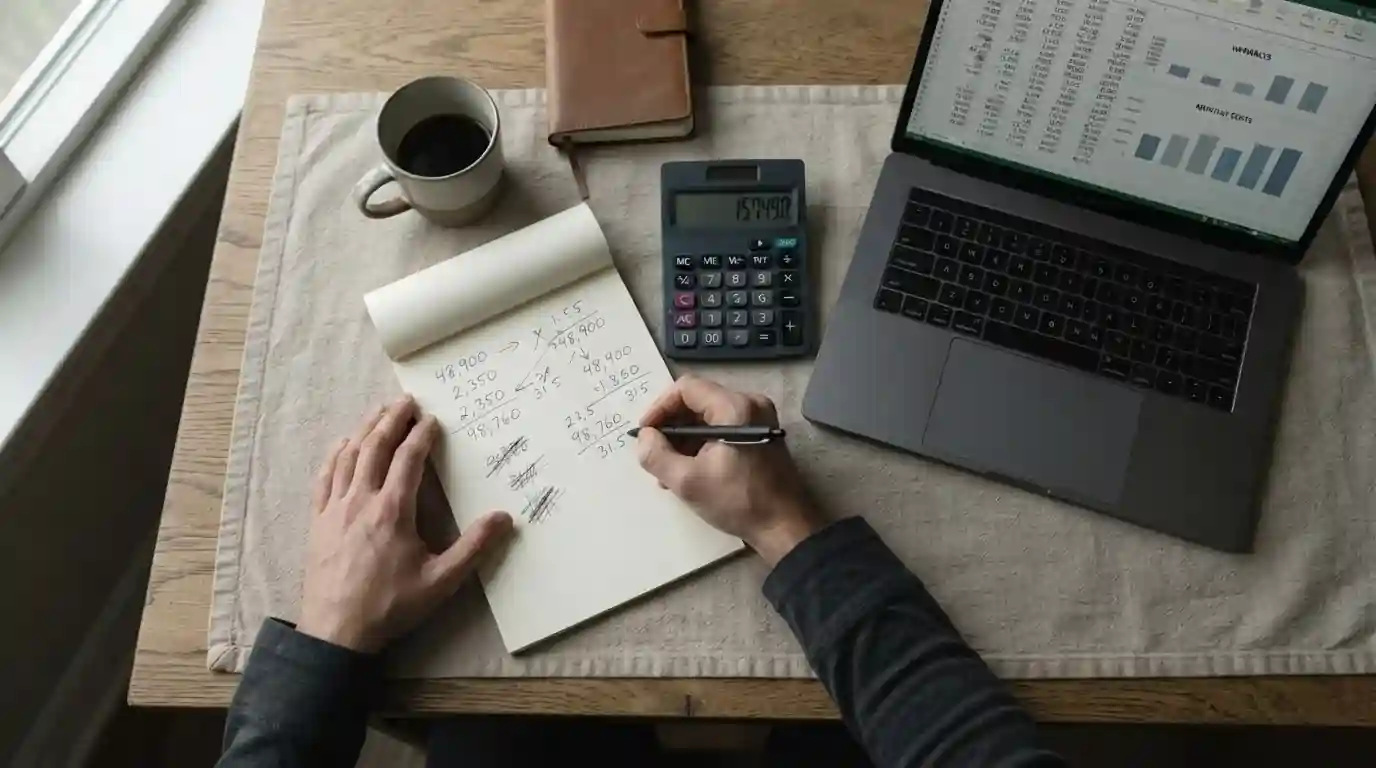 Finanzanalyse mit Taschenrechner und Kalkulationstabelle