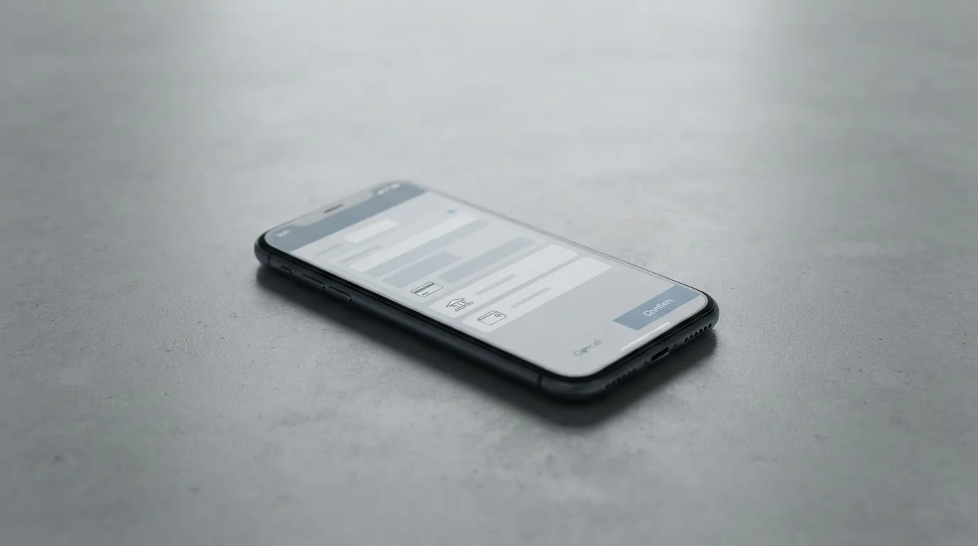 Smartphone mit neutraler Zahlungsauswahl-Oberfläche auf schlichtem Untergrund