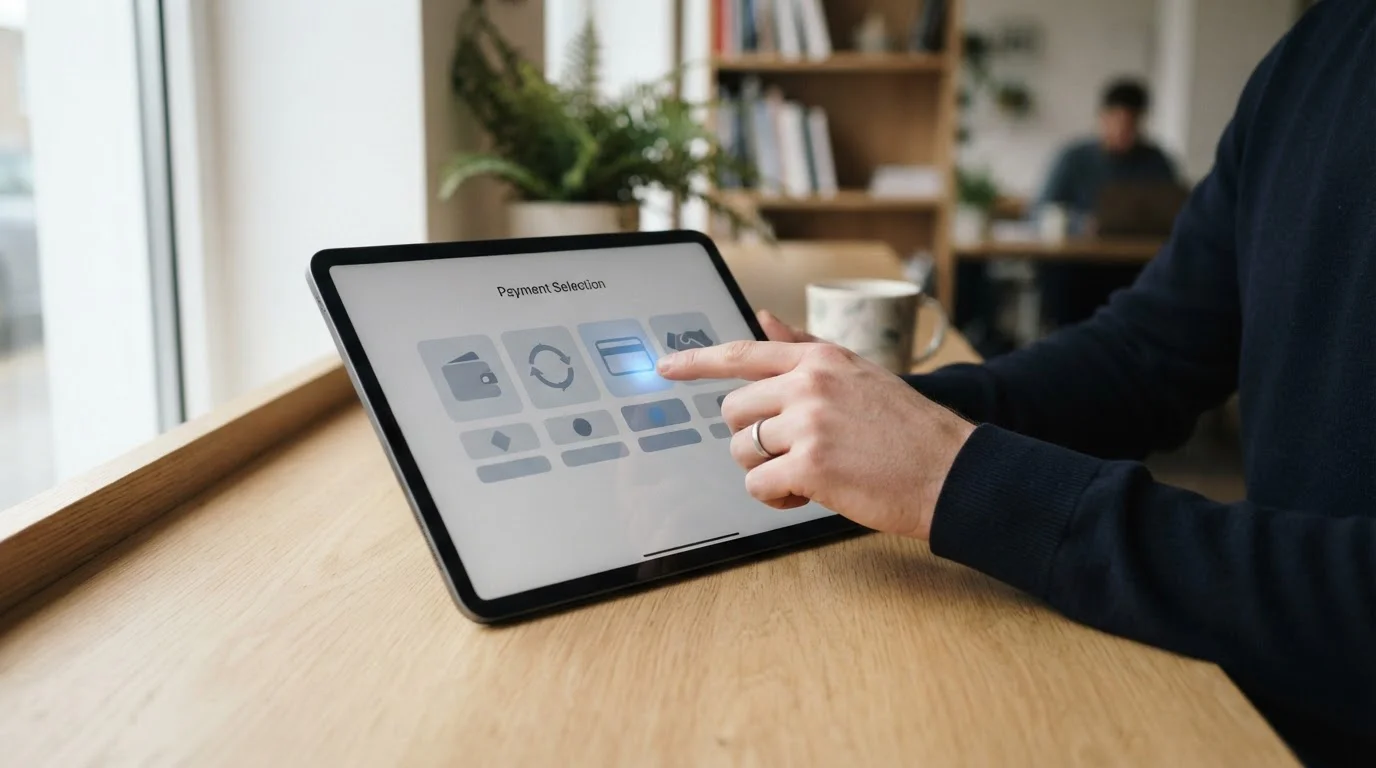 Verschiedene digitale Zahlungsoptionen auf neutralem Interface dargestellt
