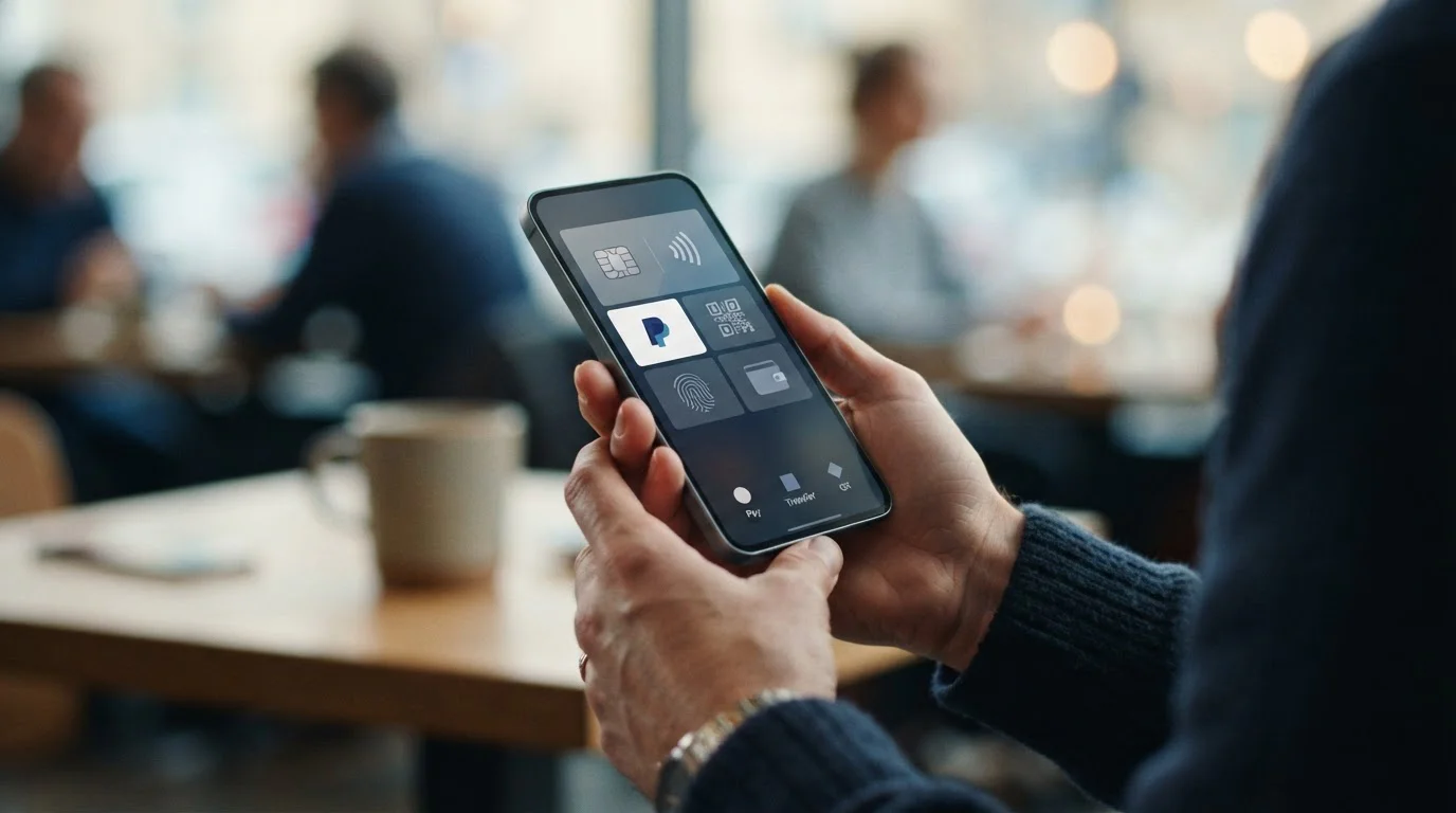Verschiedene digitale Zahlungsoptionen auf einem Smartphone-Display